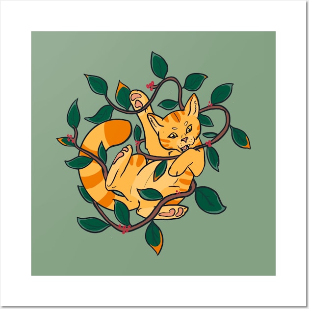 Leafy Autumn Orange Cat Wall Art by CloudWalkerDesigns